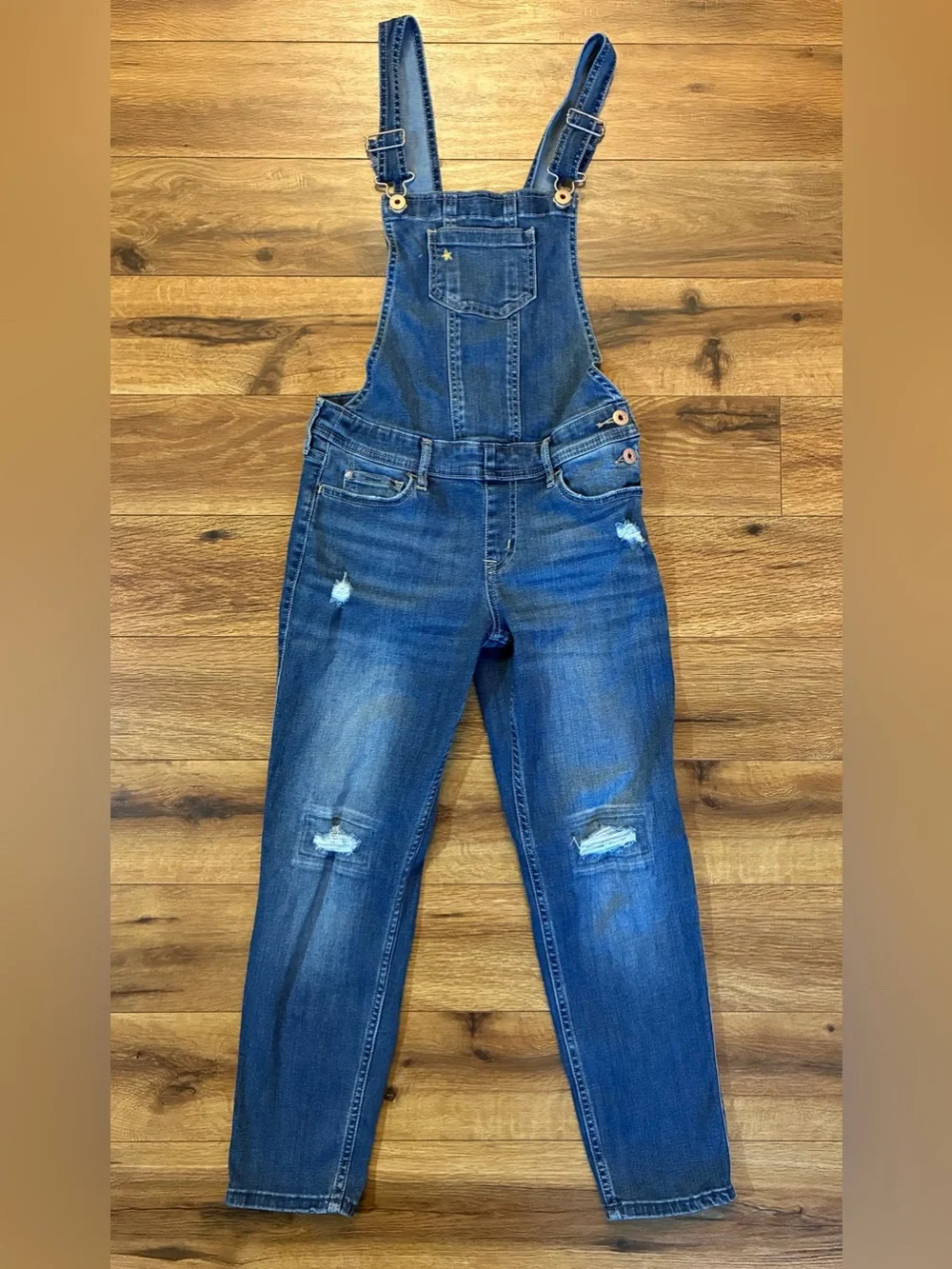 Abercrombie Kids Girls 11-12 Blue Denim Overall One-Piece Adjustable Distressed